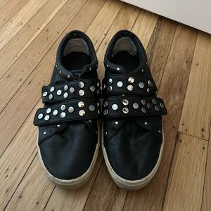 Rebecca Minkoff Black Platform Velcro Sneakers with Silver Studs